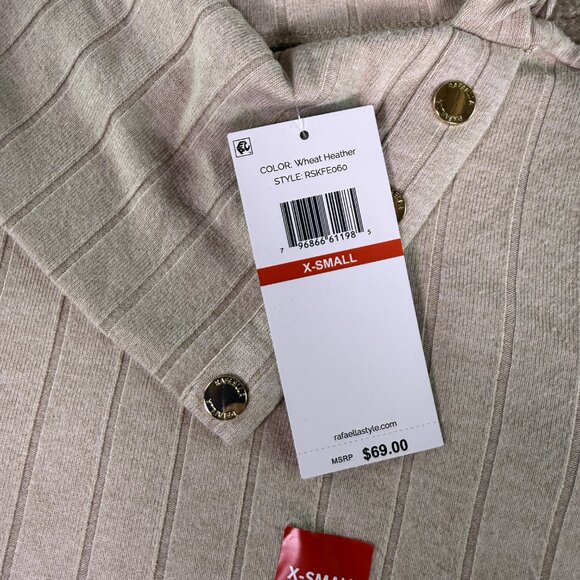 Rafaella Women's Ribbed Cowl Neck Top Wheat with Gold Button Size XS NWT E996 - Picture 3 of 9